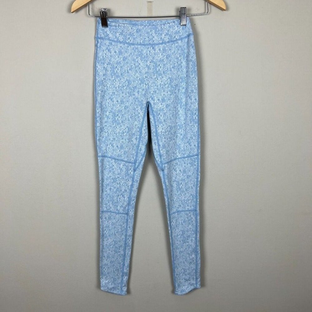 Gymshark Dry Leggings XS Light Blue White Fleur Moisture Management‎ Active Yoga